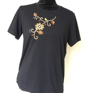 Indigo Moon Black Shirt Floral Embroidery Small.